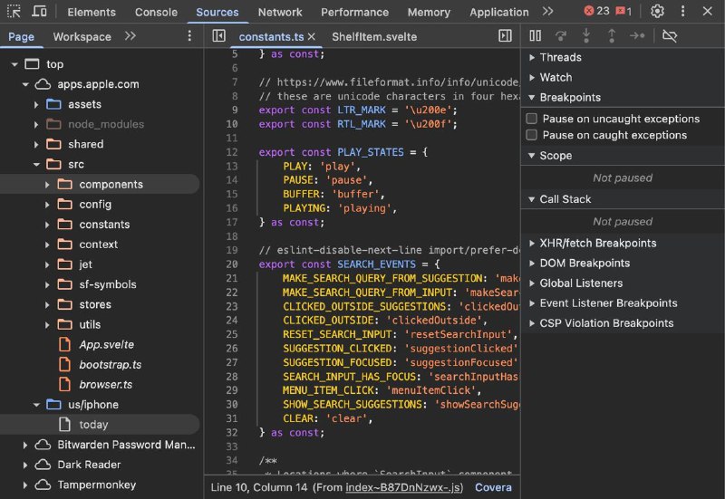  苹果 App Store 网站源码意外泄露，现已修复苹果在使用 Svelte 重构 App Store 网站（apps.apple.com）时，因忘记关闭生产环境导致全部前端源码意外泄露